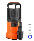 Rock Solid Submersible Water Pump 1 Horsepower 4300 Gallons Per Hour, orange pump with accessories for drainage projects.