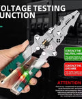 8 in 1 wire stripper with voltage tester foldable multifunction pliers showcasing voltage testing function in use