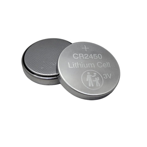 Straight Up Reliable Cr2450 Lithium Coin Cell Battery 3 Volt Dc Power DL2450, showing two coin cells with engraved labels.