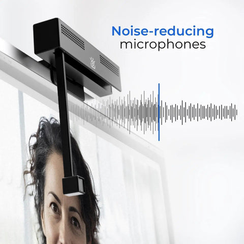 Total Game Changer 4K Eye Contact Webcam Featuring Retractable Arm And Integrated Glow Panel, showcasing noise-reducing microphones.
