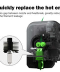 Upgraded 0.4mm Hotend Kit For P1S And P1P 3D Printers diagram showing leak reduction features, nozzle and heatbreak replacement.