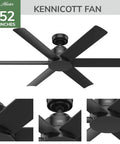 52 Inch Outdoor Indoor Ceiling Fan No Light Matte Black With Damp Rated 6 Blades Standard Mount Wall Control SureSpeed Airflow