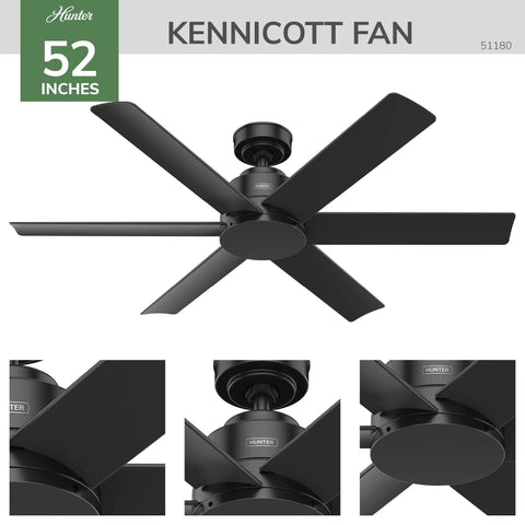 52 Inch Outdoor Indoor Ceiling Fan No Light Matte Black With Damp Rated 6 Blades Standard Mount Wall Control SureSpeed Airflow