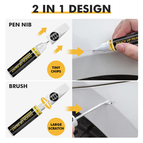 GMC Black GBA Touch Up Paint Kit For Cars 2 In 1 Scratch Remover Pen With Color Matched Finish showing pen nib and brush application