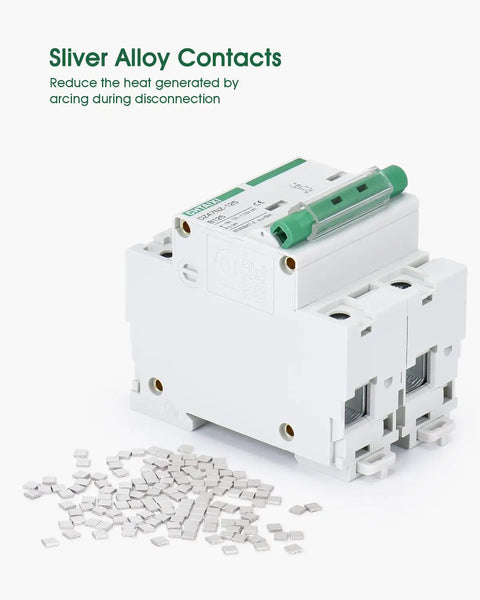 Beefy Heavy Duty 2 Pole 125A DC Circuit Breaker 12V to 110V DC Thermal Magnetic Trip DIN Rail Mount with silver alloy contacts.