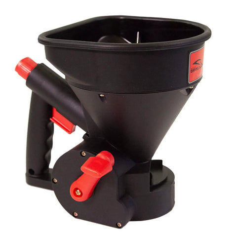 Five Pound All Season Handheld Spreader With Easy Fill Design featuring compact poly body and adjustable flow lever