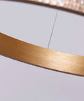 Close-up of Sleek Dope Modern Gold Circular LED Pendant Light Fixture With Adjustable Chain, stylish gold finish detail view