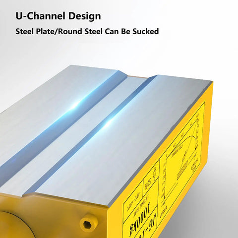 Heavy Duty Magnetic Lifter With Quick Release Handle And Dual Safety Lock Killer Grip Neodymium Magnet U-channel design for lifting steel plates.