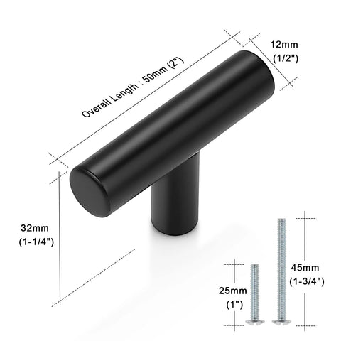 10 Pack Flat Black 2 Inch T Bar Cabinet Knobs Hollow Stainless Steel Single Hole Ideal For Kitchen Cabinets Modern Interiors
