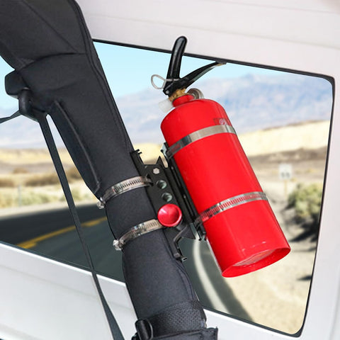Off Road Roll Bar Mount For Fire Extinguisher And Water Bottle Quick Release Adjustable Aluminum Bracket Fits Jeep Wrangler