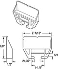 White Drawer Guide Kit Fits 21/32 X 1-1/8 Inch Rolled Edge Metal Tracks detailed drawing of plastic lock clip design for smooth drawer gliding.
