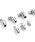 45 Piece M10x1 Brass Zerk Grease Nipple Fitting Kit for Hot Air Guns and Maintenance Tasks, showing angled fittings on a white background.