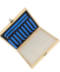 Rock Solid 11 Piece Lathe Tool Set With Carbide Tips displayed in a wooden case, featuring blue carbide tips and a black foam lining.