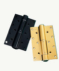 Slick Hidden Hydraulic Door Hinge Automatic Soft Close Buffer Damper Heavy Duty Rust Proof Gold Finish Three Piece Kit at various angles.