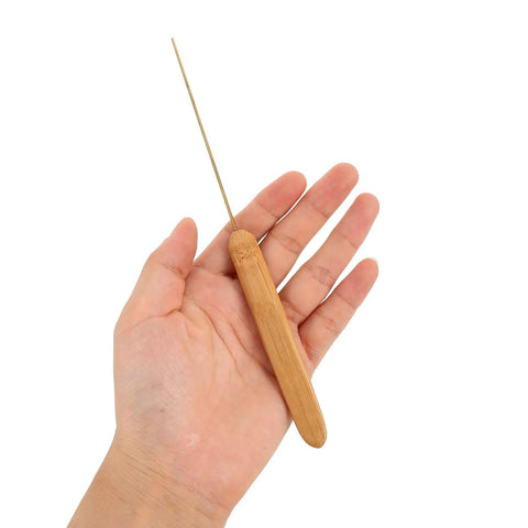 One Hand Operated Worm Bait Threading Needle For Freshwater And Saltwater Fishing, Stainless Steel Construction Built Tough For Live Bait Rigging, Sea Creek Lake Angling Tool With Red Worm Threader, wooden handle in hand