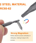 Close-up of 10 Piece Torx Bit Set T8H Magnetic 6 Point Star Heads With Five Thirty Two Inch Hex Shank 28mm Length S2 Steel for electric tools.