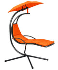 Outdoor Hanging Chaise Lounge Chair For Patio With Removable Canopy Cushions And Anti Toppling Rope Arc Hammock, orange, side view.