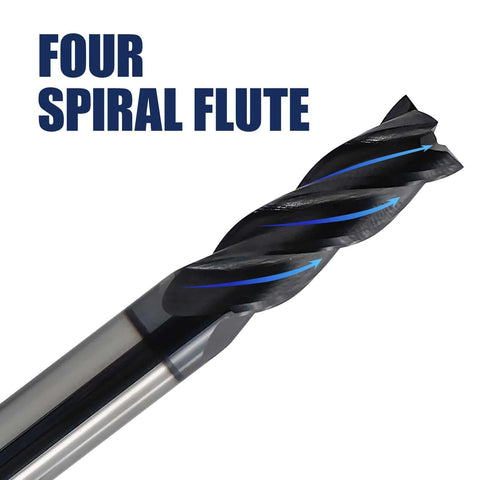 Six 1/8-inch carbide square-end mills, 4-flute TiAlN-coated CNC milling bits for steel