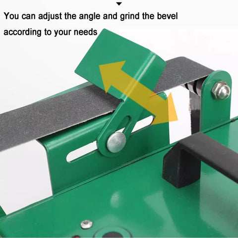Adjustable angle mechanism on Compact 1850W Bench Grinder Belt Sander With Adjustable Speed Up To 12000 RpM for knife making.