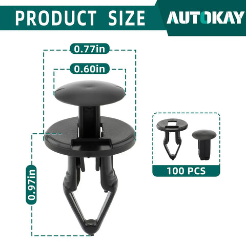 Upgrade Your Daily Driver With These Tough As Nails Gm Fender Liner Clips Push Type Fasteners For Buick Enclave And Cadillac Escalade Trim Panel Hardware, black thermoplastic fasteners, 0.77in size, 100 pieces.
