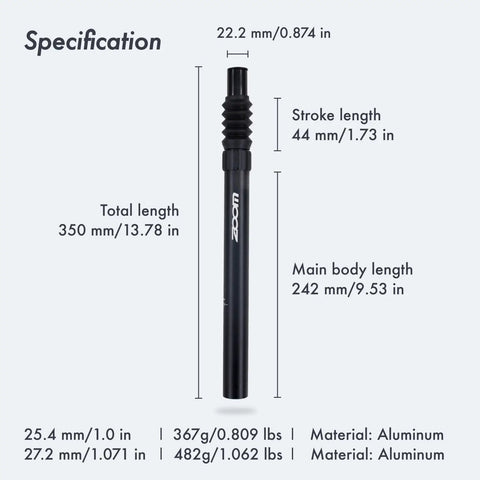 Image showing specifications of Beefed Up Suspension Seatpost For Bike With 40mm Travel And Adjustable Rebound For A Smoother Ride