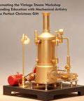 Dope Fully Functional Steam Engine Model Kit With 38 Pieces DIY Stationary Mill Boiler System And Generator Lamp Stand For Educational Physics Experiments And Hands On Learning Projects, gold metal with lamp