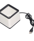 Plug And Play 2D Barcode Scanner For Desktop POS And Retail, compact design with USB cable visible, no software or drivers needed.