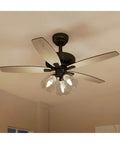 Farmhouse Ceiling Fan With Light And Remote, 52 Inch Outdoor Ceiling Fan In Oak And Black With Clear Seeded Glass Light Kit