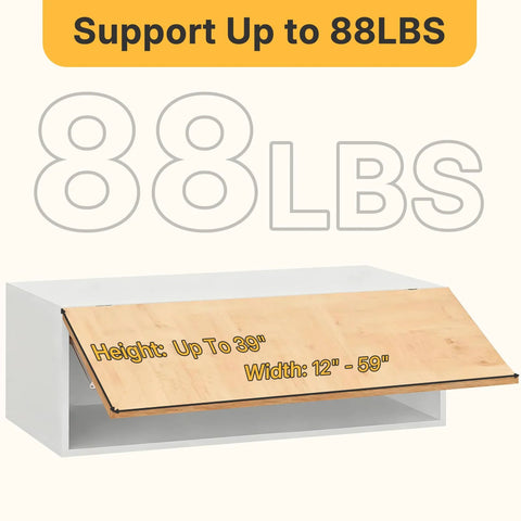 Two-pack lid support hinges for upper/RV cabinets; wood lift-up lid, heavy-duty, max load 88 lbs