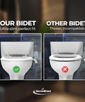 Comparison of Ultra Slim Left Handed Bidet Attachment and thicker bidet on toilet seats, showcasing slim fit.