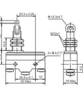Rock Solid Spdt No Nc Roller Plunger Micro Limit Switch With Panel Mount Screw Terminals dimensions drawing for industrial use.