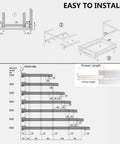 Heavy Duty Metal Drawer Slides 10 To 22 Inch Bottom Mount Rails With 99 Lbs Load Capacity Per Pair, Smooth Glide Track For Kitchen And Dresser Drawers, Includes Two Extended Guide Rails, Durable Steel Construction installation diagram and size chart