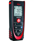 D2 Pro Grade Laser Distance Meter With 100m Range And Bluetooth Four Point Zero Metric And Imperial Modes Flip Out End Piece Pythagorean Functions Sketch Measure For Areas And Volumes Black And Red, front view