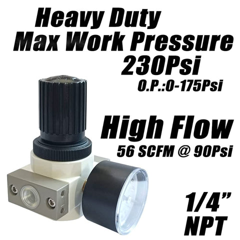 Beefy 1/4 NPT Heavy Duty Air Pressure Regulator For Compressed Air Systems Adjustable 0-180 Psi Max 230 Psi High Flow