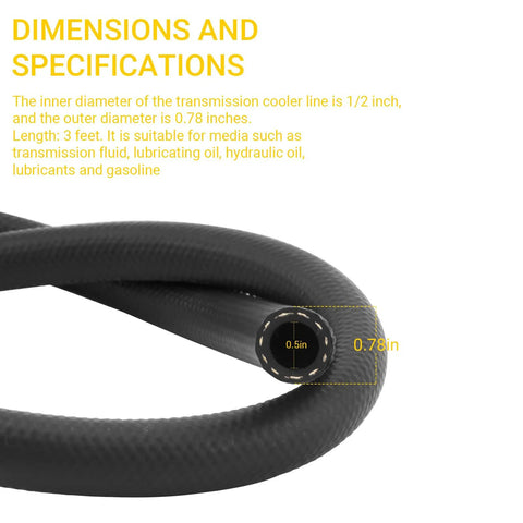 Half Inch ID Transmission Oil Cooler Hose Replacement For Transmission Line showing dimensions and specifications