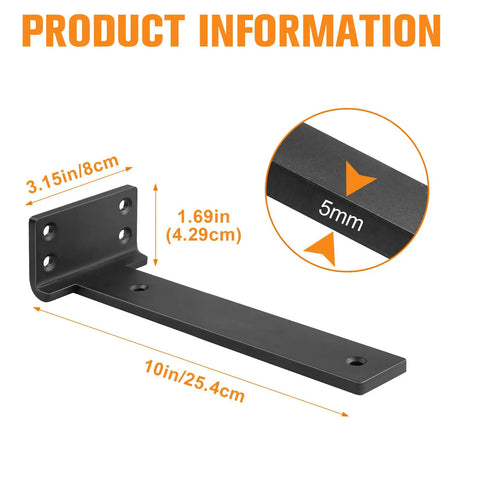 Heavy Duty Black Floating Shelf Brackets 10 Inch 6 Pack Metal Hidden Supports With Zero Lip Design For Rock Solid Wall Mounted Diy Shelving And Quick Snap Install Screws Included