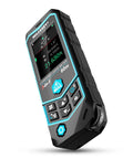 3 In 1 Laser Measure With Built In Wheel For Curved Surfaces And Arc Length Pythagorean Point To Point Area And Volume Measurement Laser Line Marking Gyroscope Enhanced 200 Ft Tool, black and blue, angled view.