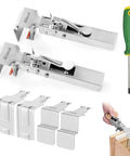 No Sweat Drawer Front Installation Clamps With Quick Release Bow Clips One Click Locking System for Cabinet Panel Alignment.