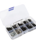 Beefed Up Stainless Steel RC Car Screws Kit With 361 Pieces Durable Hardware Set For One Eighth And One Tenth Scale RC Cars, Replacement Screws And Tools, Compatible With Traxxas And Axial Builds, Built To Take Real Rough Use. stainless steel screw organizer box with screws, nuts, and clips