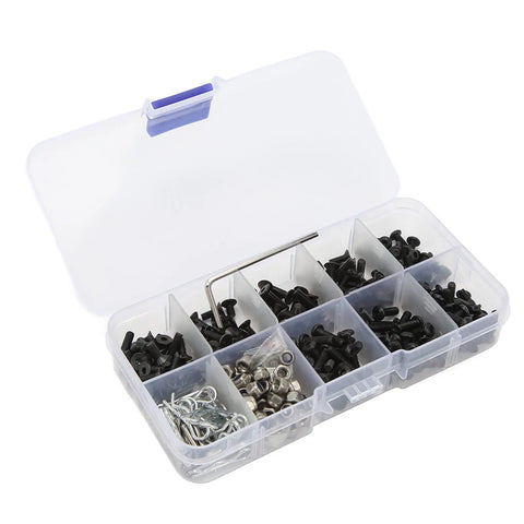 Beefed Up Stainless Steel RC Car Screws Kit With 361 Pieces Durable Hardware Set For One Eighth And One Tenth Scale RC Cars, Replacement Screws And Tools, Compatible With Traxxas And Axial Builds, Built To Take Real Rough Use. stainless steel screw organizer box with screws, nuts, and clips