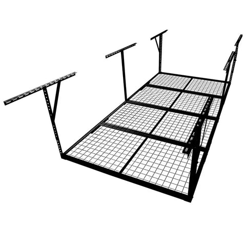 Beefy Overhead Garage Storage Rack 4x8 Ft Ceiling Mounted Heavy Duty Organizer with adjustable metal frame and grid design