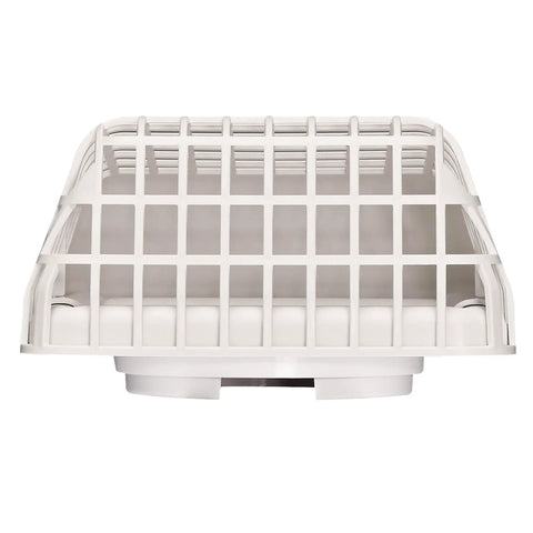 Front view of 4 Inch Outdoor Dryer Hood With Bird Guard And No Fuss Easy Clean Louvers, Universal Fit For Most Dryer Ducts, White.