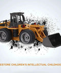 One Eighteen Scale RC Front Loader Toy Truck With Alloy Body Built Tough Loading Arm Four Wheel Drive in action shot