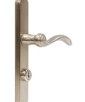 Side view of Storm Door Handle Set with Keyed Deadbolt, Brushed Nickel Revere Mortise Lever Pair for Exterior and Interior Doors.