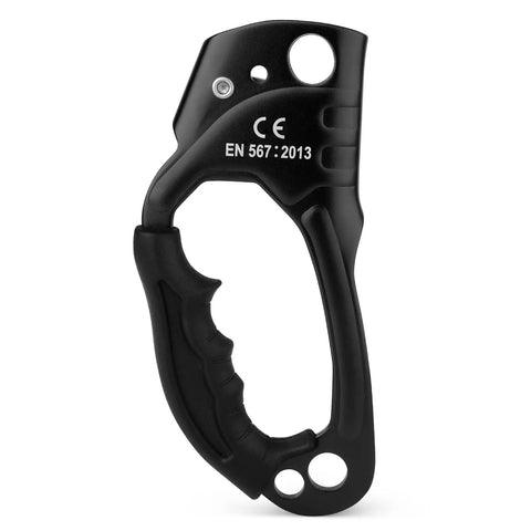 Go-To Climbing Hand Ascender For 8-13mm Rope Left Or Right Hand Durable Aluminum Mountaineering Gear, black tool front view