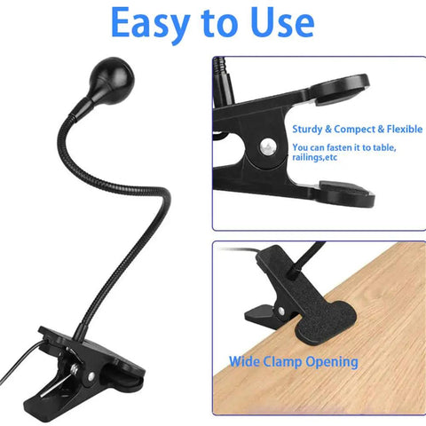 Super Bright 3W Uv Led Desk Lamp With Flexible Gooseneck Clamp showing clamp attached to table edge