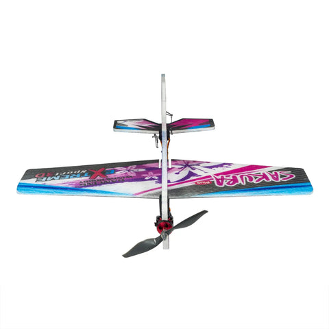 Dope Foam RC Plane Kit With 23 Inch Wingspan Sakura Plus EPP Airplane, colorful design, top view showing motor and propeller