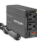 Road Warrior 400W Car Power Inverter 12V To 110V AC Adapter with USB ports for charging devices on road trips.