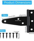 Premium 3 Inch Black Strap Hinges 10 Pack With Rust Resistant Iron Construction And No Sweat Mounting Hardware dimensions and screws shown.