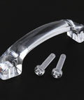 2 Pack Transparent Acrylic Drawer Knob Pull Handles With Glass Look Finish, screw fixed, shown with screws for kitchen cabinets